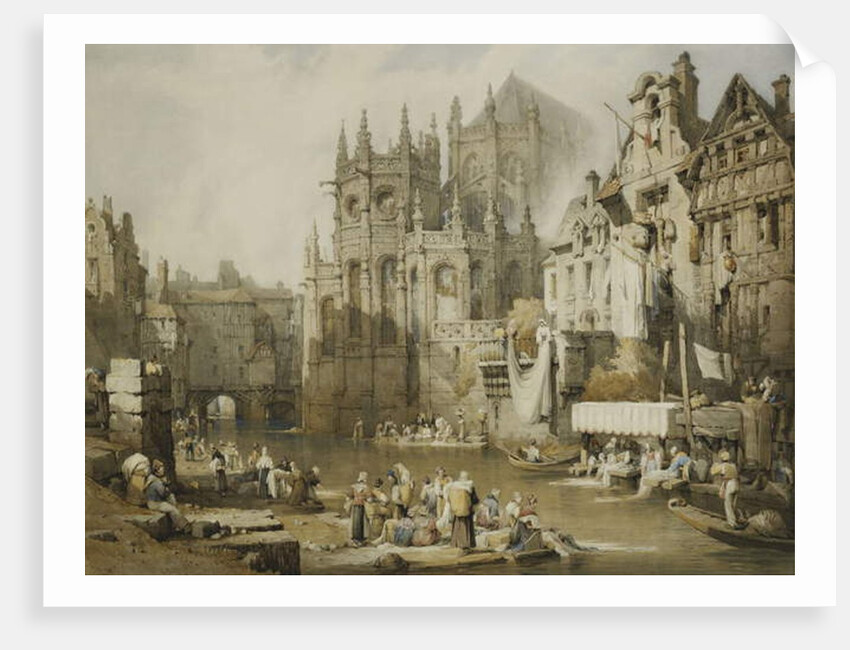 Figures on the River Banks at St. Etienne, Caen by Samuel Prout
