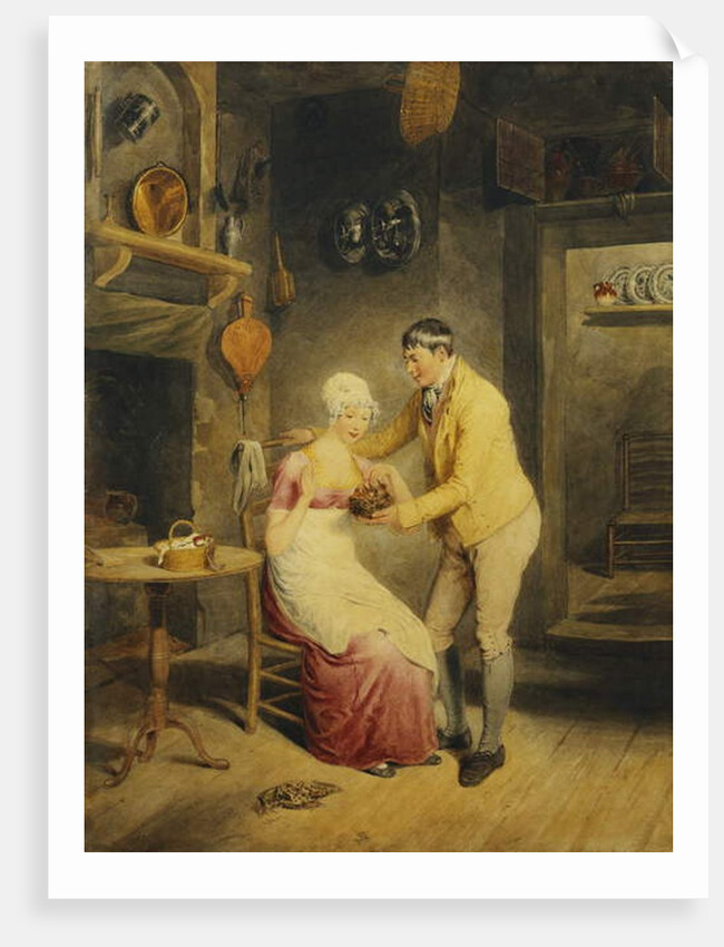 Idle Moments: a Boy Showing a Girl a Nest of Fledgelings in an Interior by Thomas Heaphy