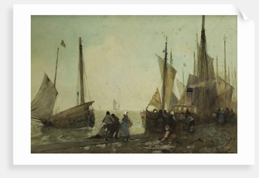 Unloading Fishing Boats on the Quay, Brittany by Hector Caffieri