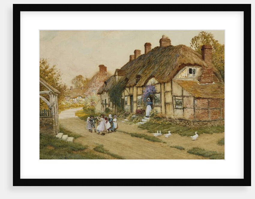 Children Playing Outside a Cottage in a Village by Arthur Claude Strachan