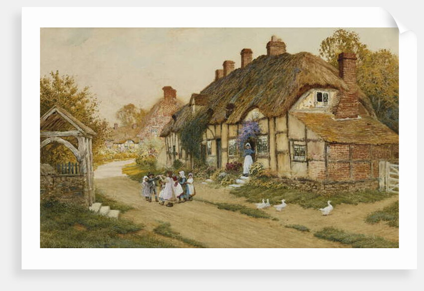 Children Playing Outside a Cottage in a Village by Arthur Claude Strachan