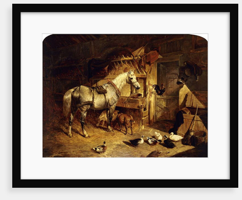 The Interior of a Stable with a Dapple Grey Horse in Harness, with Ducks, Goats, and a Cockerel by a Manger, 1843 by John Frederick Herring Snr