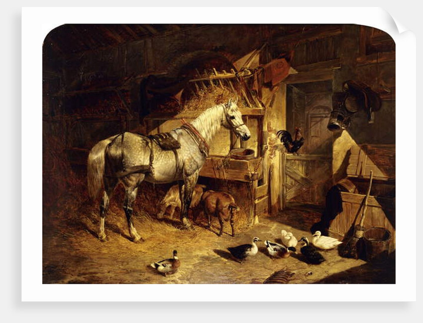 The Interior of a Stable with a Dapple Grey Horse in Harness, with Ducks, Goats, and a Cockerel by a Manger, 1843 by John Frederick Herring Snr