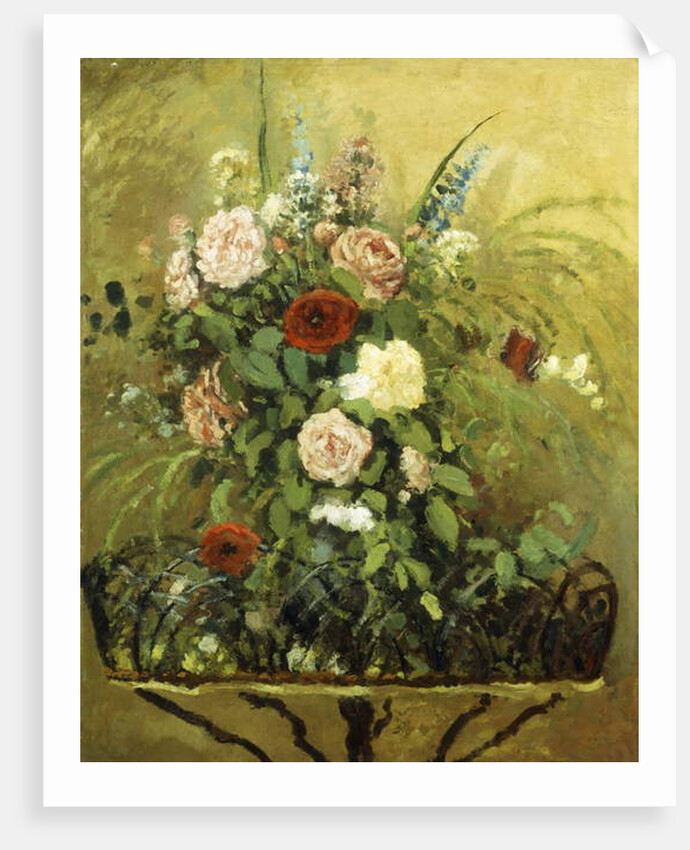 Bouquet of Flowers with a Rustic Wooden Jardiniere by Camille Pissarro