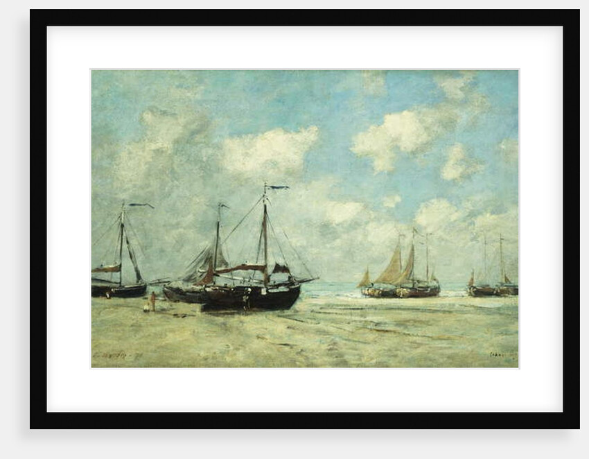 Boats on the Shore at Scheveningen; Scheveningue, Bateaux Echoues sur la Greve, 1875 by Eugene Louis Boudin