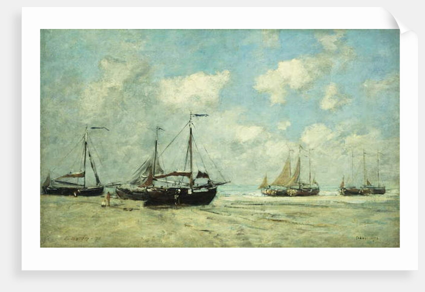 Boats on the Shore at Scheveningen; Scheveningue, Bateaux Echoues sur la Greve, 1875 by Eugene Louis Boudin