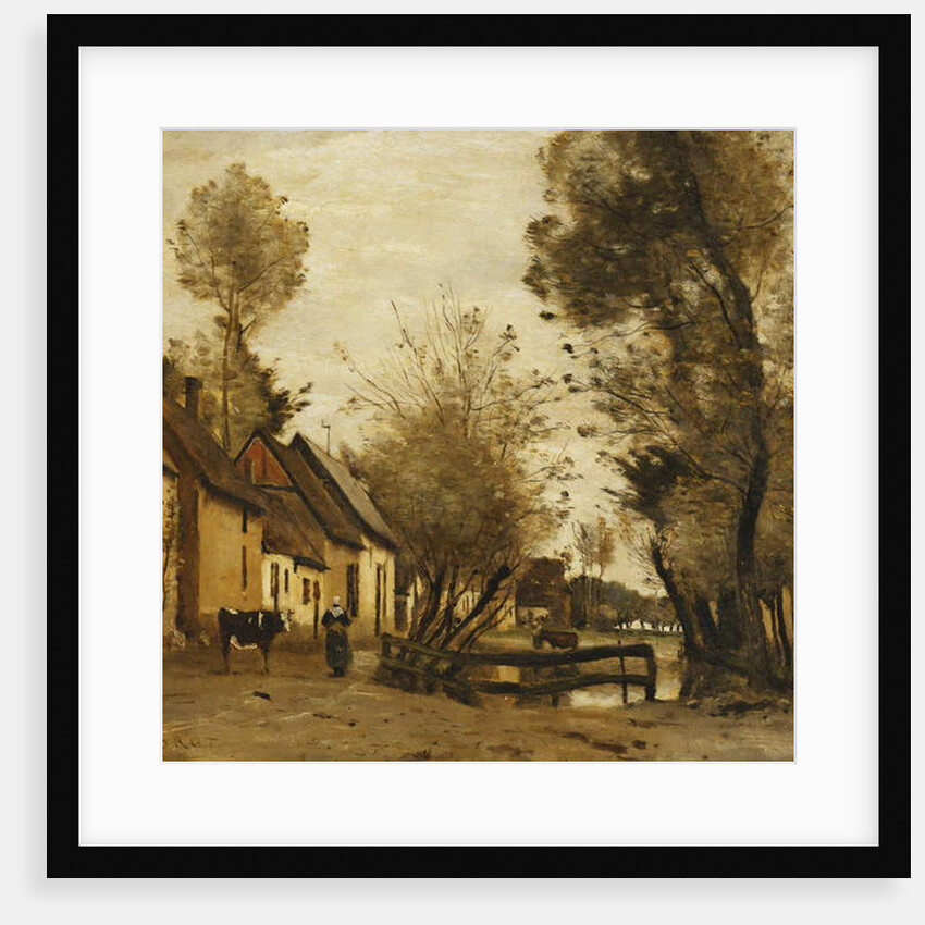 Flesselles, Street with Peasant and Cow; Flesselles, une Rue avec une Paysanne et sa Vache, c.1862-1865 by Jean Baptiste Camille Corot