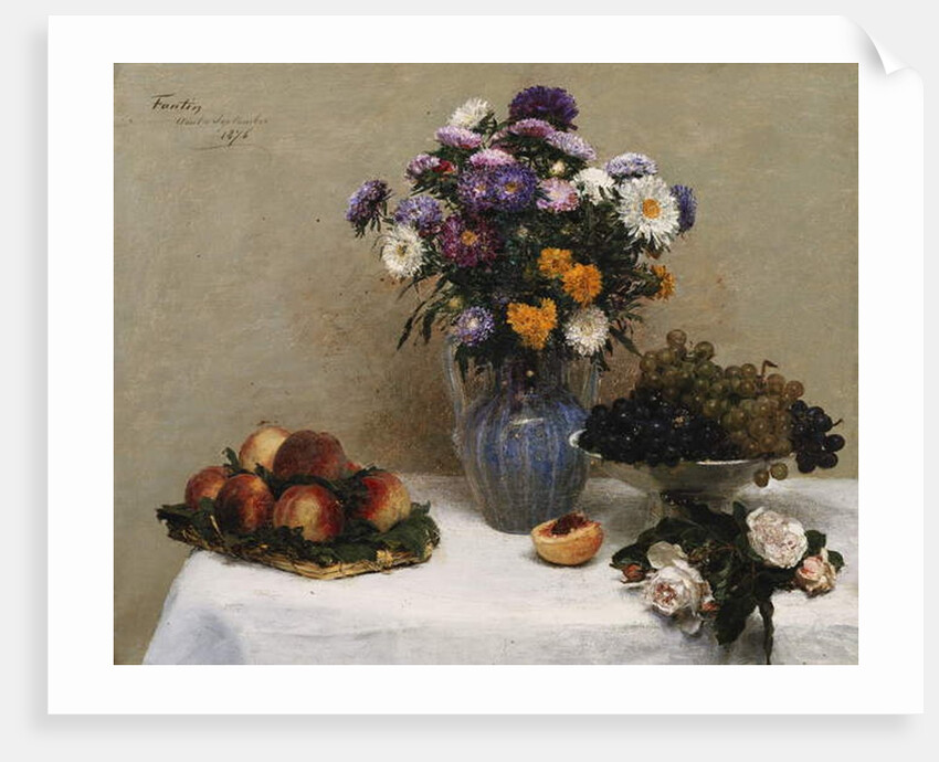 White Roses and Chrysanthemums in a Vase by Ignace Henri Jean Fantin-Latour