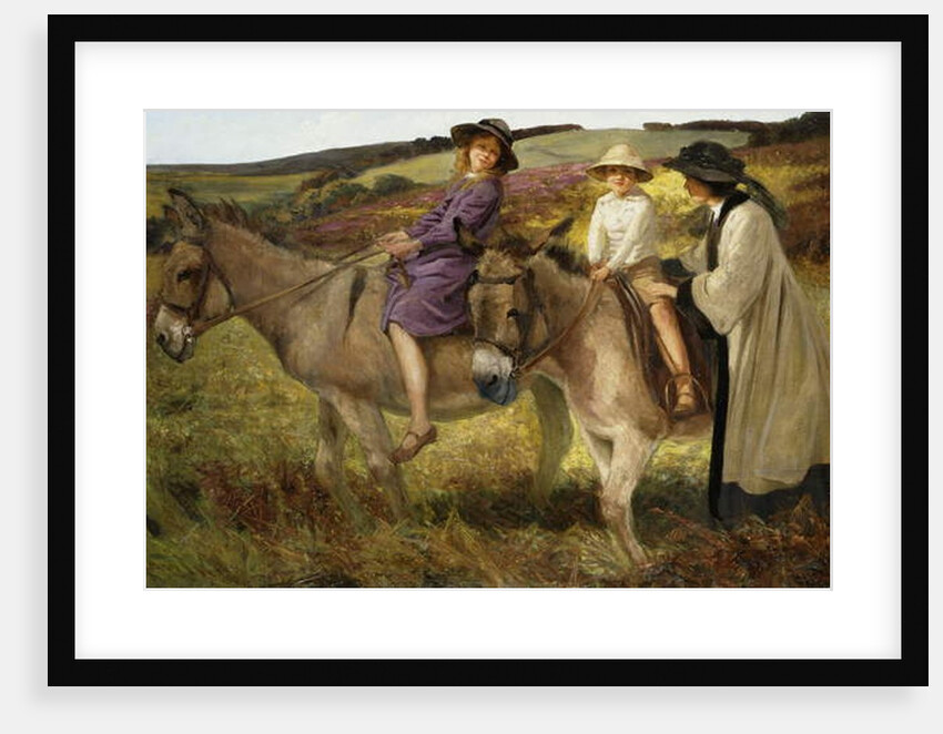 Two Children Riding Donkeys on the Edge of a Moor, 1912 by George Edmund Butler