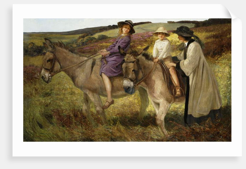 Two Children Riding Donkeys on the Edge of a Moor, 1912 by George Edmund Butler
