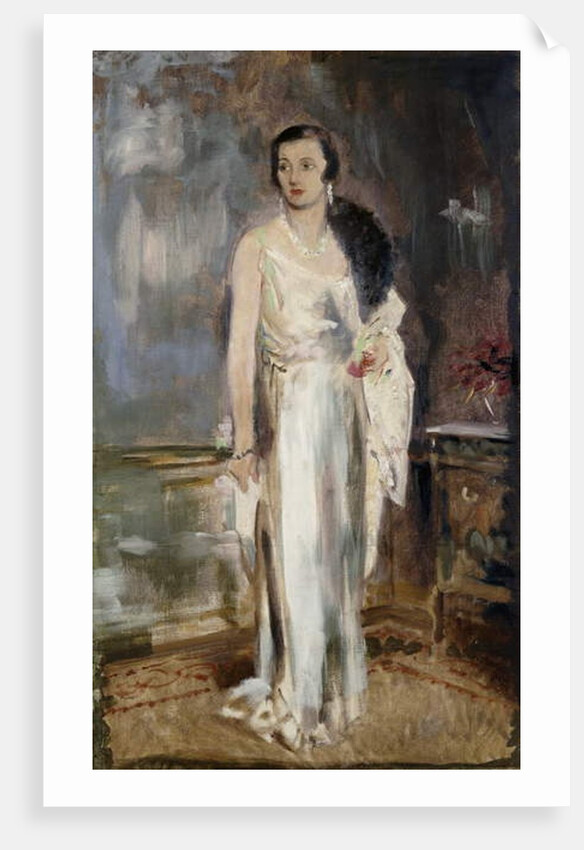 Portrait of Loelia, Duchess of Westminster, later Lady Lindsay, small full length, in Evening Dress by Glyn Warren Philpot