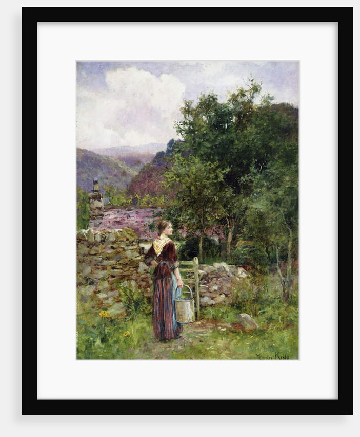 A Young Girl Standing Outside a Cottage Holding a Pail by Henry John Yeend King