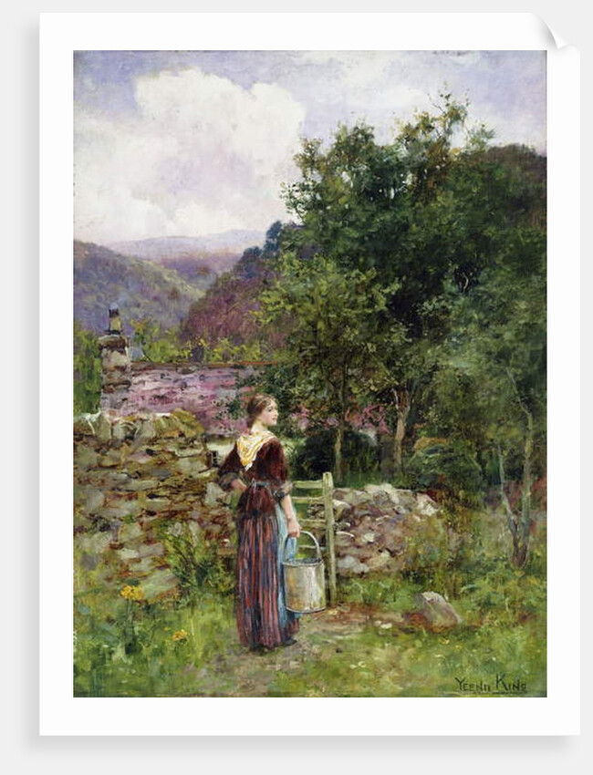 A Young Girl Standing Outside a Cottage Holding a Pail by Henry John Yeend King