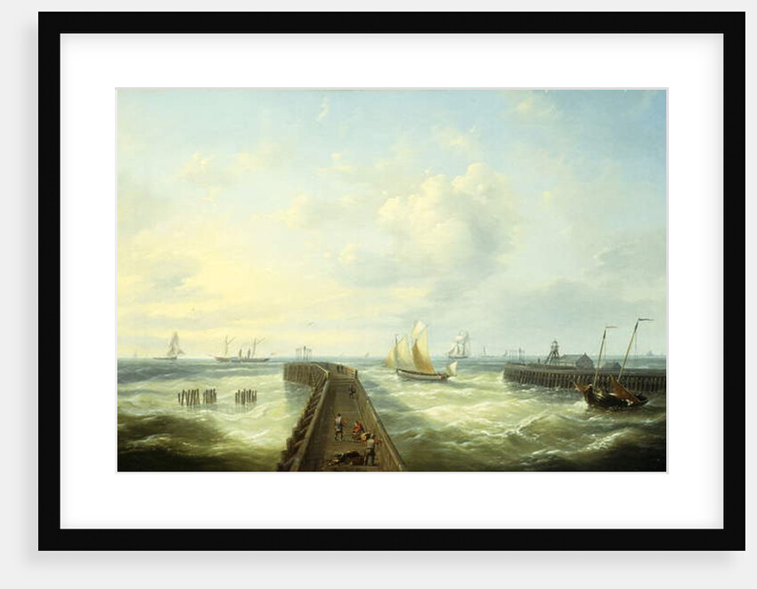 Fishing Boats off a Jetty at Ostend by Louis Verboeckhoven