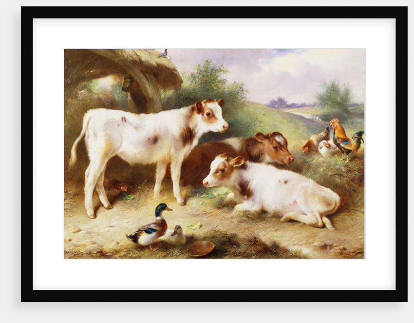 Calves and Poultry by a Byre, 1922 by Walter Hunt