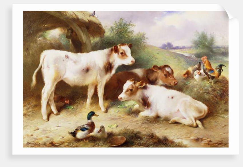 Calves and Poultry by a Byre, 1922 by Walter Hunt