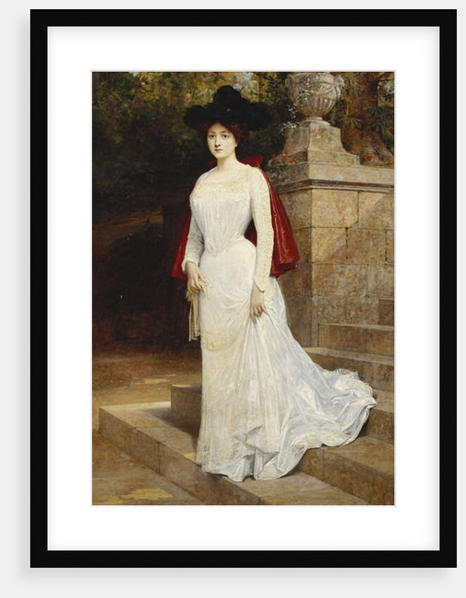 Portrait of a Lady, Standing Full Length, Wearing a Cream Dress and a Red Cloak by Diogene Ulysse Napoleon Maillart