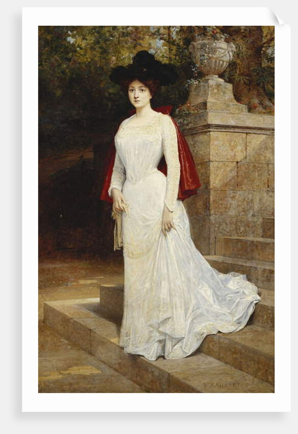 Portrait of a Lady, Standing Full Length, Wearing a Cream Dress and a Red Cloak by Diogene Ulysse Napoleon Maillart