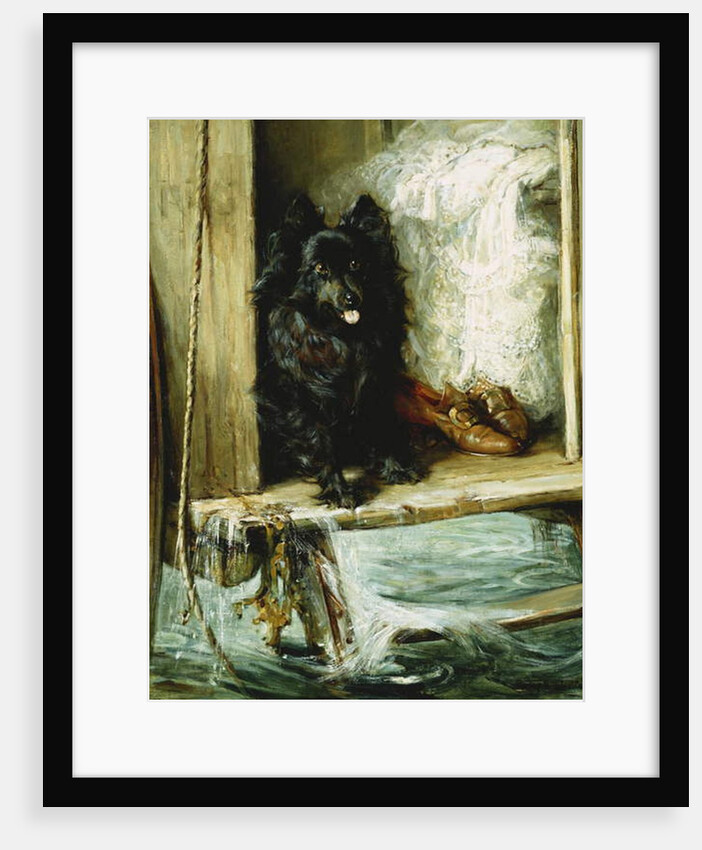 Left in Charge - A Black Pomerain on the Steps of a Bathing Machine by Philip Eustace Stretton