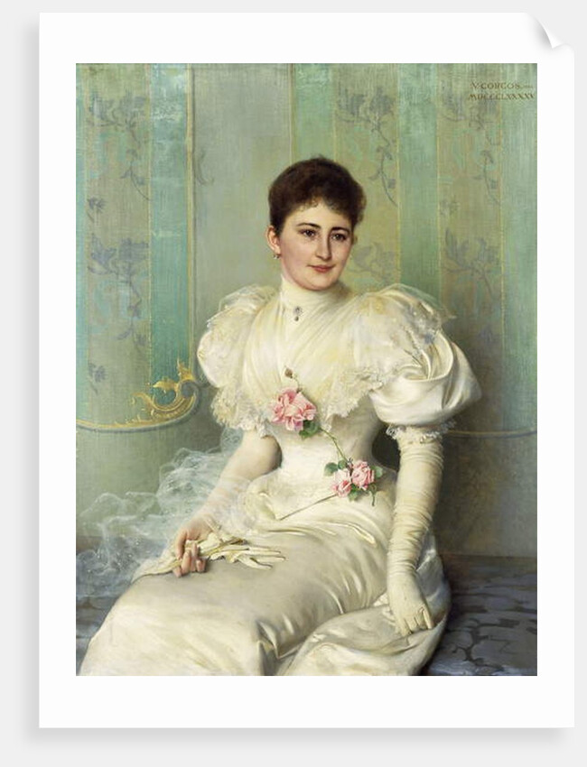Portrait of a Lady, seated three quarter length, wearing a White Dress, 1895 by Vittorio Matteo Corcos