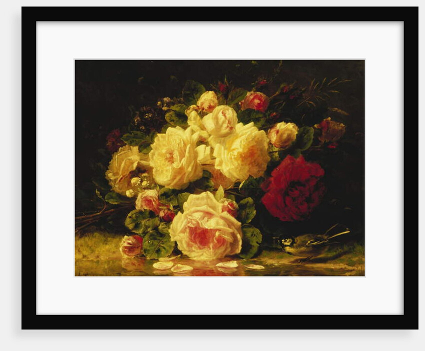 Roses with a Blue Tit by a Stream by Jean Baptiste Robie