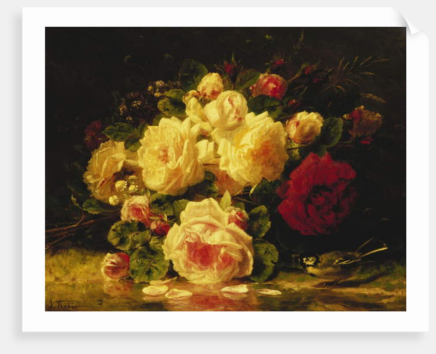 Roses with a Blue Tit by a Stream by Jean Baptiste Robie
