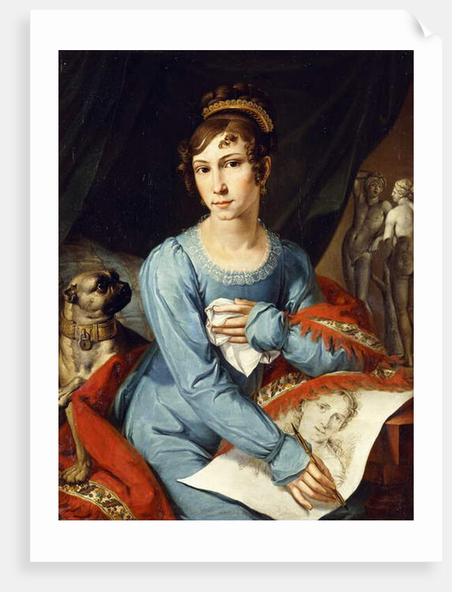 Portrait of a Lady with her Pug Dog by German School