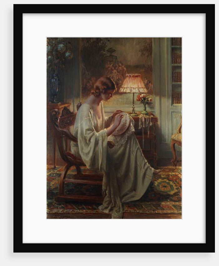 A Lady Sewing in an Interior by Delphin Enjolras