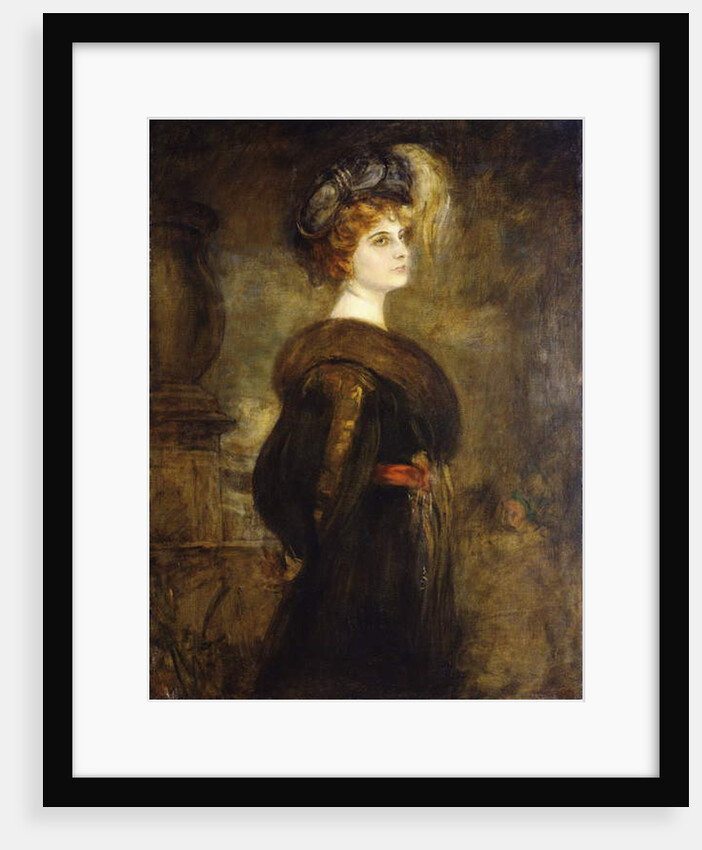 Portrait of a Lady, standing three-quarter length by Franz Seraph von Lenbach