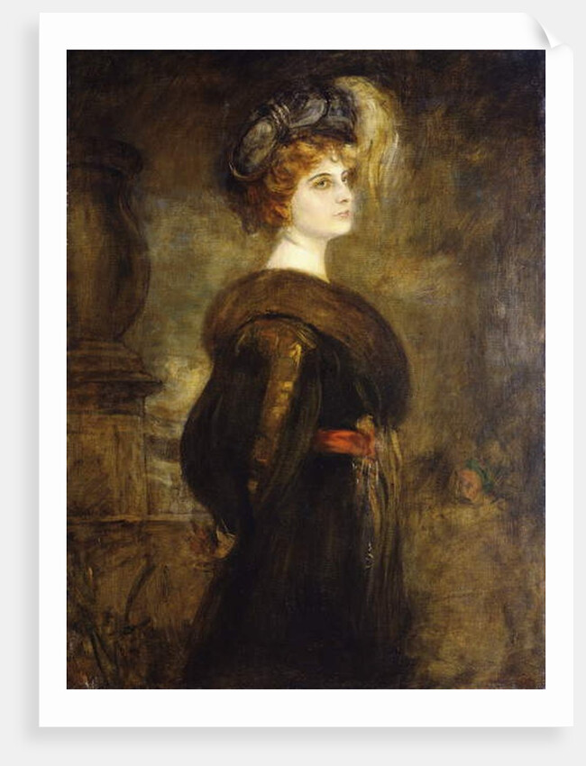 Portrait of a Lady, standing three-quarter length by Franz Seraph von Lenbach