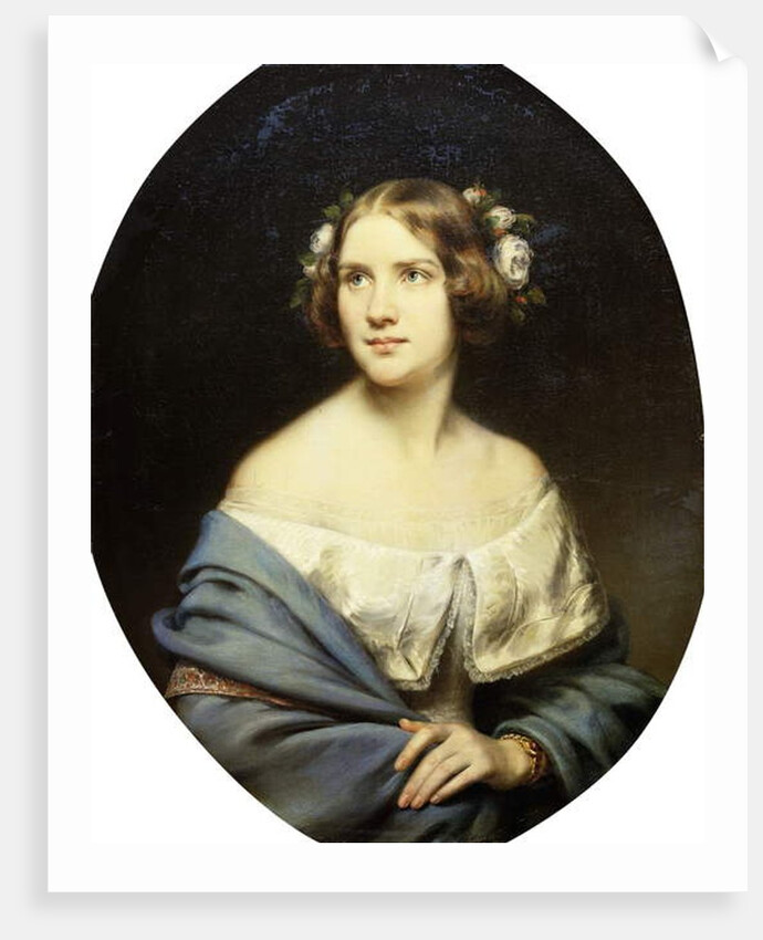 Portrait of Jenny Lind, standing half length in a White Dress and a Light Blue Shawl by Eduard Magnus