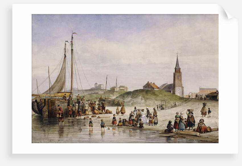 Fisherfolk on a Beach with a Town Beyond, 1857 by Johan Gerard Smits