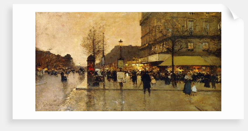 A Parisian Street Scene by Eugene Galien-Laloue