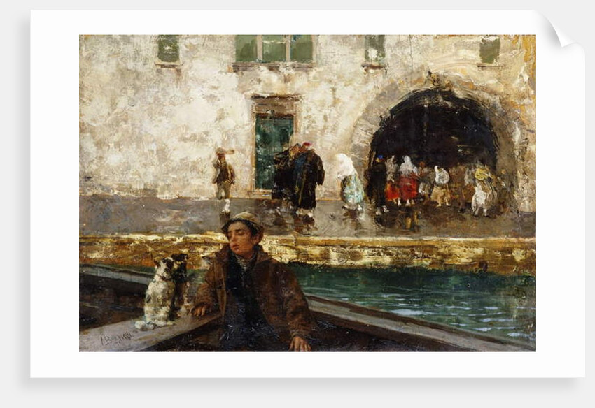 A Boy in a Boat in a Canal by Mose Bianchi