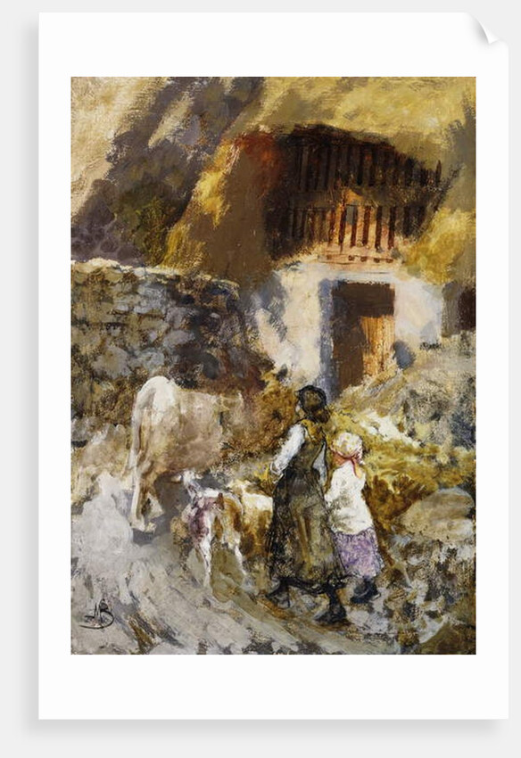 Girls Driving Animals to a Barn by Mose Bianchi