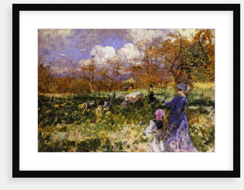 In the Meadow; Women and Children Driving Goats by Mose Bianchi