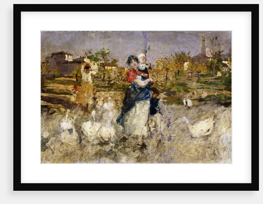 A Mother and Child with Geese by Mose Bianchi