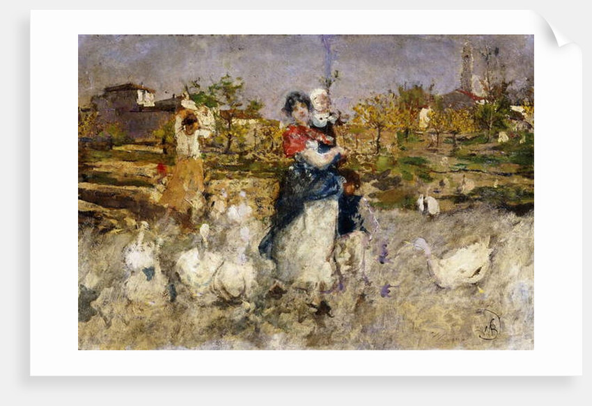 A Mother and Child with Geese by Mose Bianchi