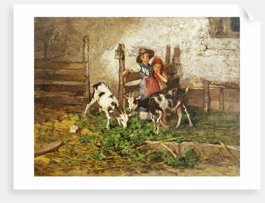 Children and Goats in a Barn, by Mose Bianchi
