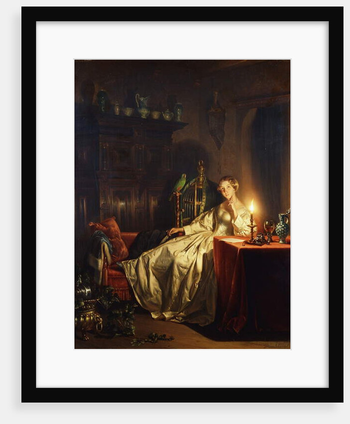 A Candlelit Interior with a Lady Seated at a Table, 1865 by Petrus van Schendel