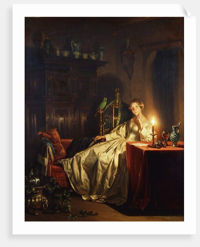 A Candlelit Interior with a Lady Seated at a Table, 1865 by Petrus van Schendel