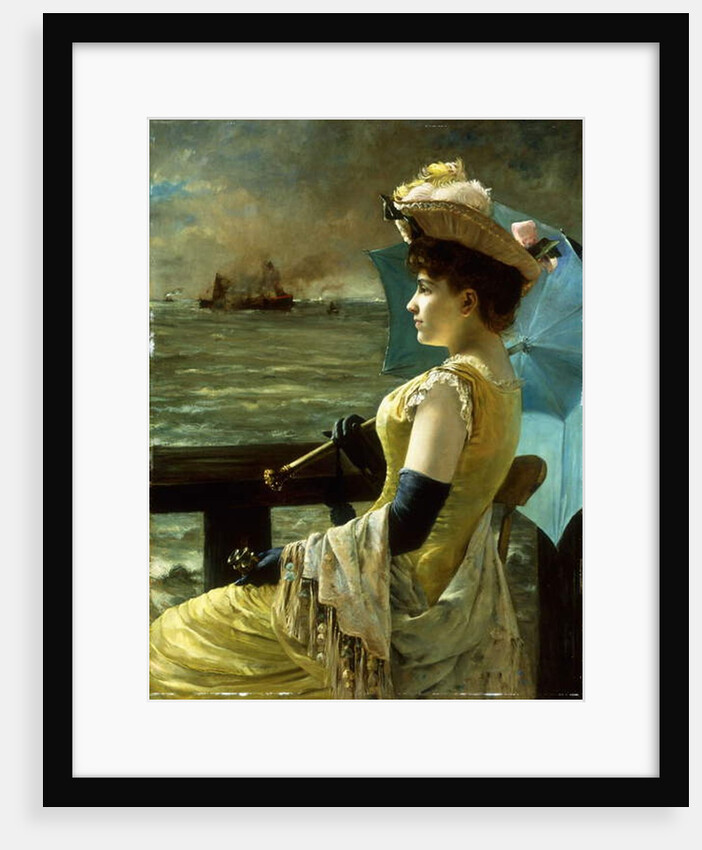 A Lady with a Parasol Looking out to Sea by Alfred Emile Stevens