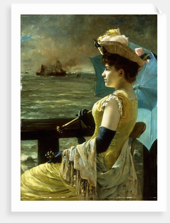 A Lady with a Parasol Looking out to Sea by Alfred Emile Stevens