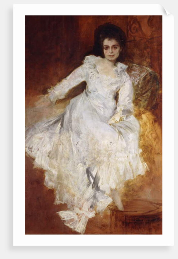 Portrait of a Lady Wearing a White Dress Reclining on a Sofa by Hans Makart
