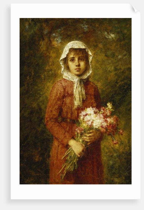 A Young Girl Holding a Bouquet of Flowers, by Alexei Alexevich Harlamoff