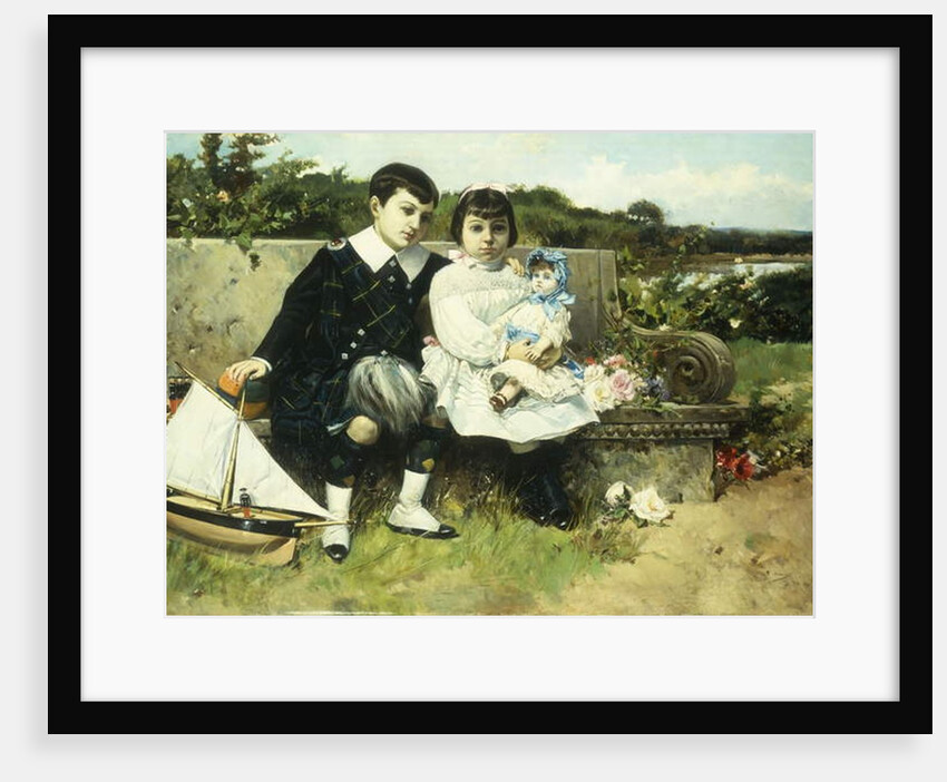 Two Children Seated on a Park Bench, 1882 by Mariano Barbasan Lagueruela