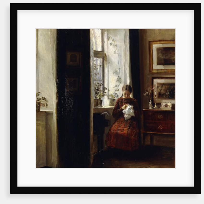 A Young Girl Sewing by Carl Holsoe