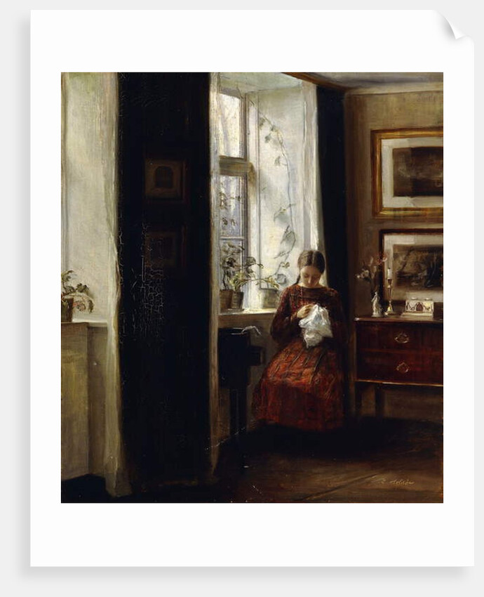 A Young Girl Sewing by Carl Holsoe