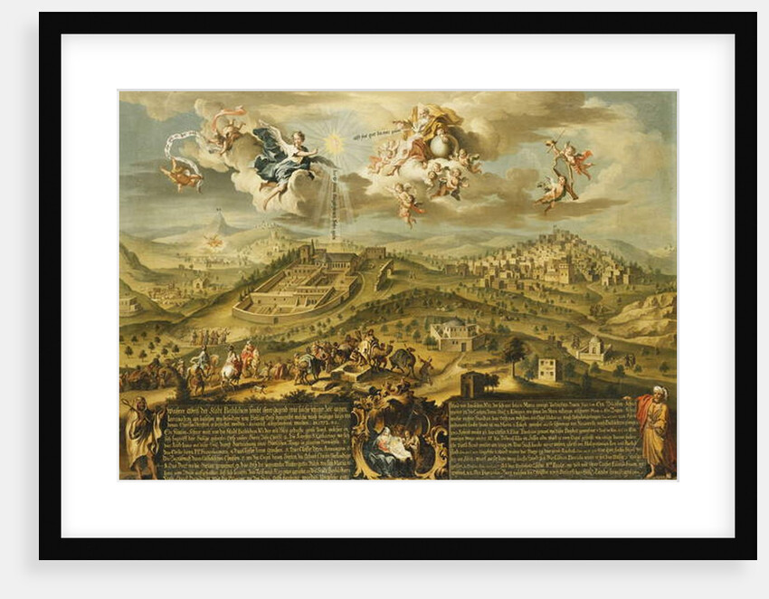 A View of Bethlehem with the Journey of the Magi, the Trinity Above and the Nativity in a Painted Cartouche Below, 1752 by Joseph Stephan