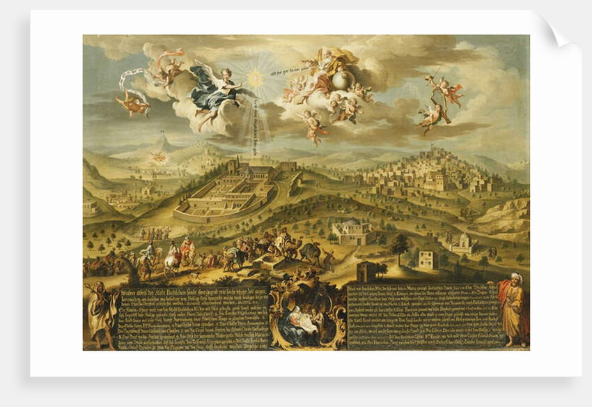 A View of Bethlehem with the Journey of the Magi, the Trinity Above and the Nativity in a Painted Cartouche Below, 1752 by Joseph Stephan